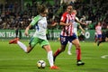 Female soccer player, Ewa Pajor, in action during UEFA Women`s Champions League Royalty Free Stock Photo