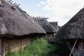 WOLIN, POLAND - AUGUST 6, 2022: XXVII Festival of Slavs and Vikings, medieval huts in Wolin