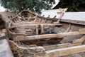 WOLIN, POLAND - AUGUST 6, 2022: XXVII Festival of Slavs and Vikings, viking boat interior