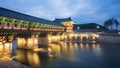 Woljeong Bridge next to Gyochon Traditional Village during winter evening and night at Gyeongju , South Korea : 10 February 2023 Royalty Free Stock Photo