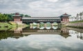 Woljeonggyo covered bridge scenic view and water reflection on cloudy day Gyeongju South Korea Royalty Free Stock Photo