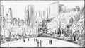 Wollman Rink in the southern part of Central Park Manhattan New York City in Winter Watercolor Painting