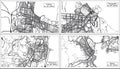 Wollongong, Townsville, Hobart and Geelong Australia City Maps in Black and White Color