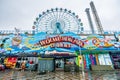 Wolmi theme park entrance with view of the ferris wheel on wolmido island in Incheon South Korea