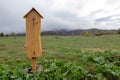 Wolosate, Malopolskie / Poland - April, 29, 2019: Crossroad station on the route to Tarnica. Place of worship in the mountains