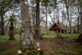 Wolosate, Malopolskie / Poland - April, 28, 2019: Old cemetery in a village in the mountains. Burial place in a small village