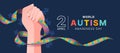 Wolrd Autism Awareness Day - Hand hold line autism awareness puzzle ribbon sign on dark blue and puzzle texture background vector Royalty Free Stock Photo