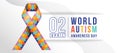 Wolrd Autism Awareness Day - Text and Colorful puzzle ribbon of autism awareness sign on curve texture background vector design Royalty Free Stock Photo