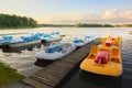 Wolsztyn, POLAND - 27 August 2017: Water bicycle is parked in a picturesque place.