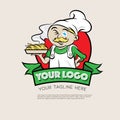 Spaghetti restaurant logo with italian chef cartoon character vector illustration. Royalty Free Stock Photo