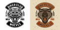 Wolves biker club vector emblem in two styles Royalty Free Stock Photo