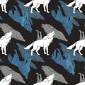 The wolves are depicted in various poses including howling and resting Royalty Free Stock Photo