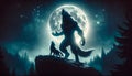 Wolves howling at full moon in mystical forest landscape Royalty Free Stock Photo