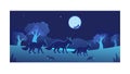 Wolves Howling at Moon: Mysterious Forest Night Scene, vector design Generative AI Royalty Free Stock Photo