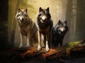 Ai Generated illustration Wildlife Concept of Wolves on a log Royalty Free Stock Photo