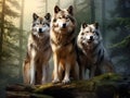 Ai Generated illustration Wildlife Concept of Wolves on a log Royalty Free Stock Photo