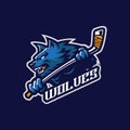 Wolves mascot logo design vector with modern illustration concept style for badge, emblem and t shirt printing. Wolf hockey Royalty Free Stock Photo