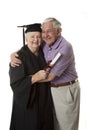 Beauitiful Caucasian woman in a black graduation gown