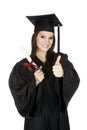 Caucasian woman wearing in a black graduation gown Royalty Free Stock Photo