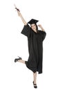 Caucasian woman wearing in a black graduation gown Royalty Free Stock Photo