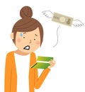 A stunned woman looking at a savings bankbook Royalty Free Stock Photo