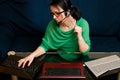 Woman with 3 Laptops Royalty Free Stock Photo