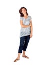 Woman in 30s in top with stripes and jeans Royalty Free Stock Photo