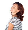 Woman in 30s in top with stripes and jeans Royalty Free Stock Photo