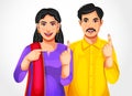 Indian people show their ink-mark fingers after casting a vote in the election. Indian election concept character design
