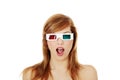 Woman in 3d cinema glasses