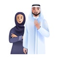 3D Arab family, vector muslim love couple, male Emirates character, happy female cartoon avatar.