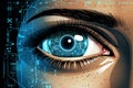 Woman abstract eye tech science digital vision screen human eyesight focus technology system binary concept futuristic Royalty Free Stock Photo