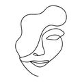 Woman abstract face, one line drawing. Hand drawn outline illustration. Continuous line. Portret female. Vector illustration