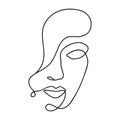 Woman abstract face, one line drawing. Hand drawn outline illustration. Continuous line. Portret female. Vector illustration