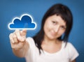 Woman accessing cloud computing system. Royalty Free Stock Photo