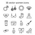 Woman accessories icons set of cosmetics, clothes Royalty Free Stock Photo