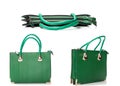 Woman accessory - stylish bag isolated on white,Green leather women luxury bag