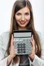 Woman accountant portrait. Young business woman. White backgrou Royalty Free Stock Photo