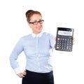 Woman accountant show calculator