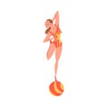 Woman Acrobat as Circus Artist Character Balancing on Ball Performing on Stage or Arena Vector Illustration