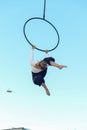 Woman acrobat does tricks at Buskers Festival in Lugano, Switzerland