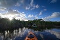 Woman and active senior kayaking on Nine Mile Pond in Everglades National Park. Royalty Free Stock Photo