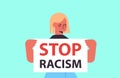 Woman activist holding stop racism poster racial equality social justice stop discrimination concept