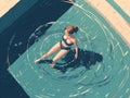 girl woman summer young person water holiday swimmer illustration swim pool. Generative AI.