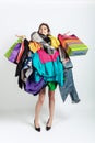 Woman addicted of sales and clothes, overproduction and crazy demand