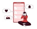 Woman addicted on social media flat concept vector illustration