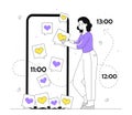 Woman addicted social networks vector line