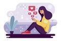 Woman addicted to social media Vector illustration