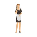 Woman administrator in apron talking by phone vector illustration