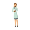 Woman administrator talking by phone at work vector illustration